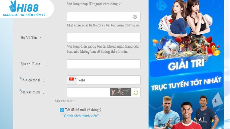 Đăng ký tài khoản tại Hi88